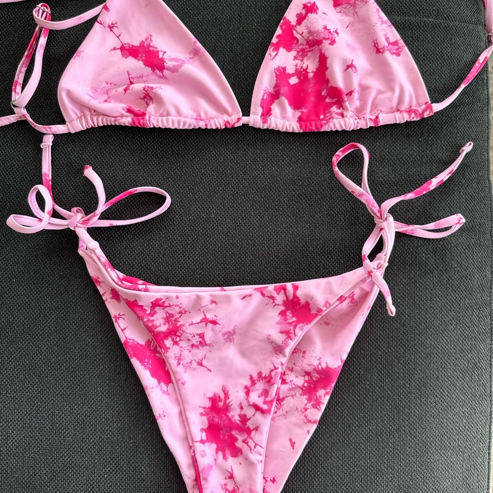 3 Piece Pink Tie-Dye Bikini Set